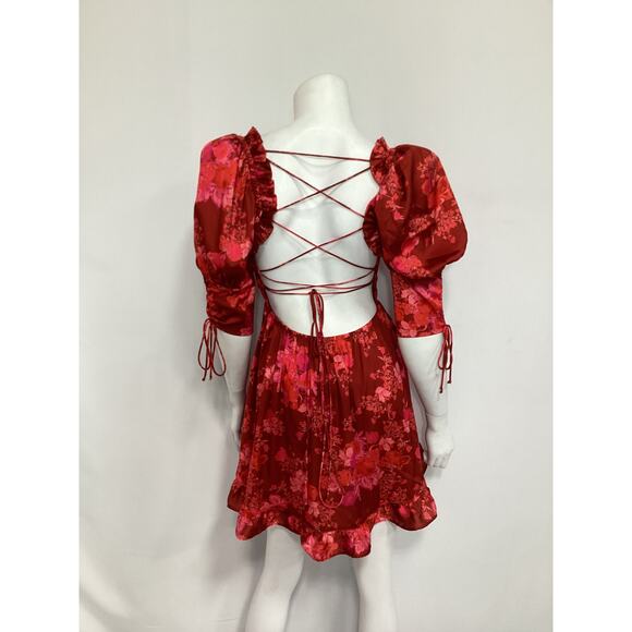 For Love & Lemons 'Alia' Red Satin Mini Dress Size S - Picture 3 of 4